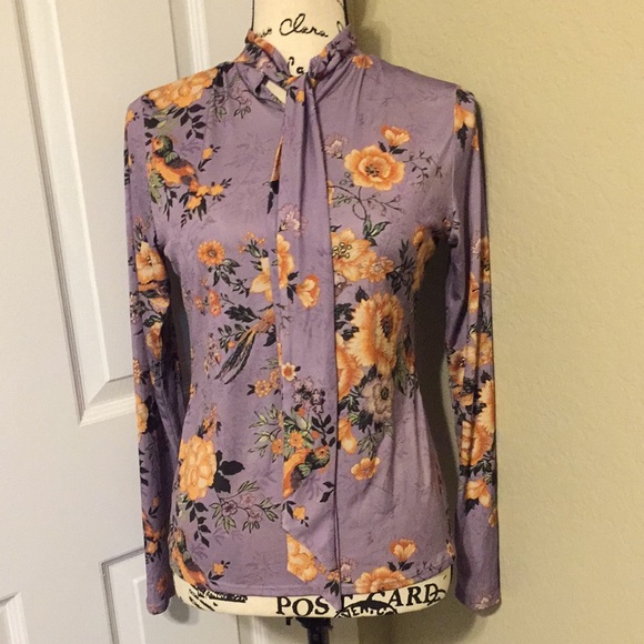 Zara Purple Floral Long Sleeve Top - Picture 1 of 7